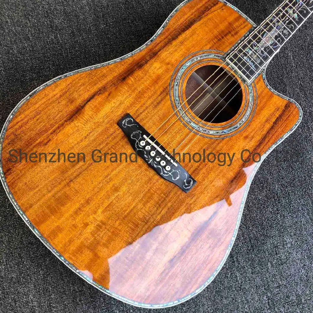 Custom Solid Koa Wood 41 Inch Real Abalone Cutaway Ebony Fingerboard Acoustic Electric Guitar