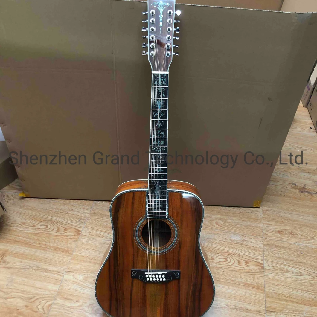 Solid Koa Wood 12 Strings Dreadnought Abalone Inlay Ebony Fingerboard Acoustic Guitar