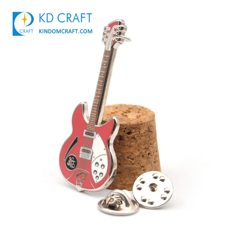 High Quality Custom Shaped Metal Zinc Alloy Musical Instrument Lapel Pin Badge Nickel Plated Hard Enamel Guitar Pin