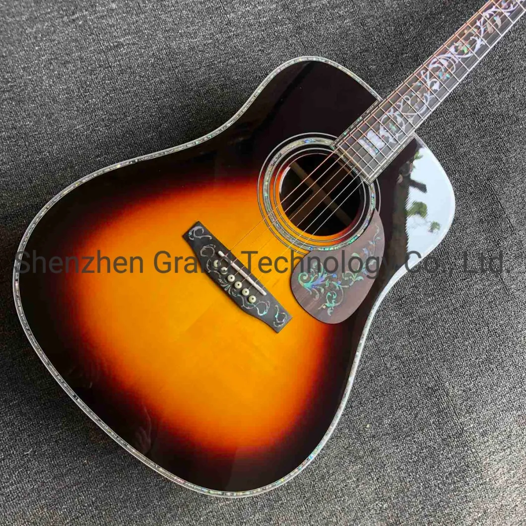 Custom 41 Inch Aaaa All Solid Wood Abalone Binding Solid Rosewood Back Side Acoustic Guitar with 550A Electronic EQ in Sunburst
