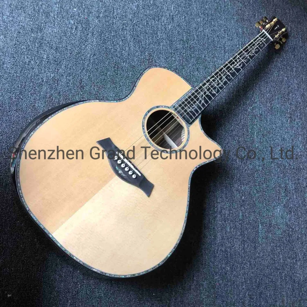 Abalone Ebony Rosewood Back Side Fingerboard Solid Spruce Top Acoustic Guitar with Armrest