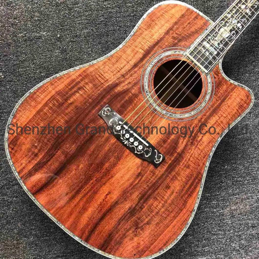 Ebony Fingerboard Abalone Inlays 45c D Style Cutaway Koa Wood Acoustic Guitar