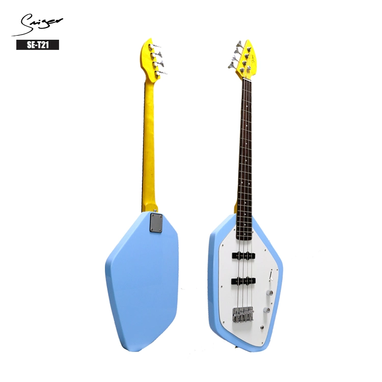 Musical Instrument 4 String Bass Wood Coffin Shaped Electric Guitar