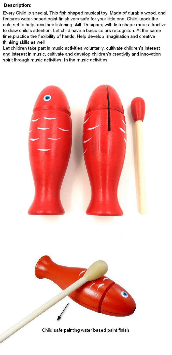 Wooden Baby Cartoon Fish-Shaped Musical Rhythm Beats Early Educational Toy