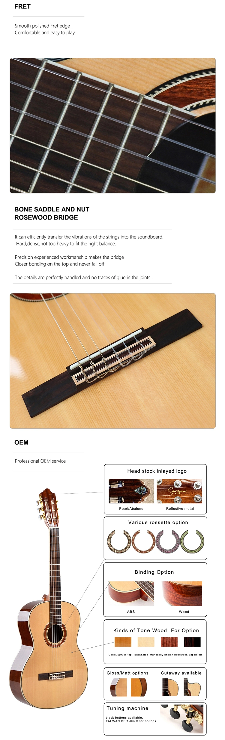 39 Inch Hi-Gloss Classical Guitar Spruce Plywood Cutaway Classical Guitar