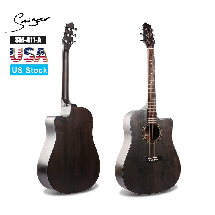 Sm-411-a Vintage Black Western Steel String Folk Acoustic Guitar