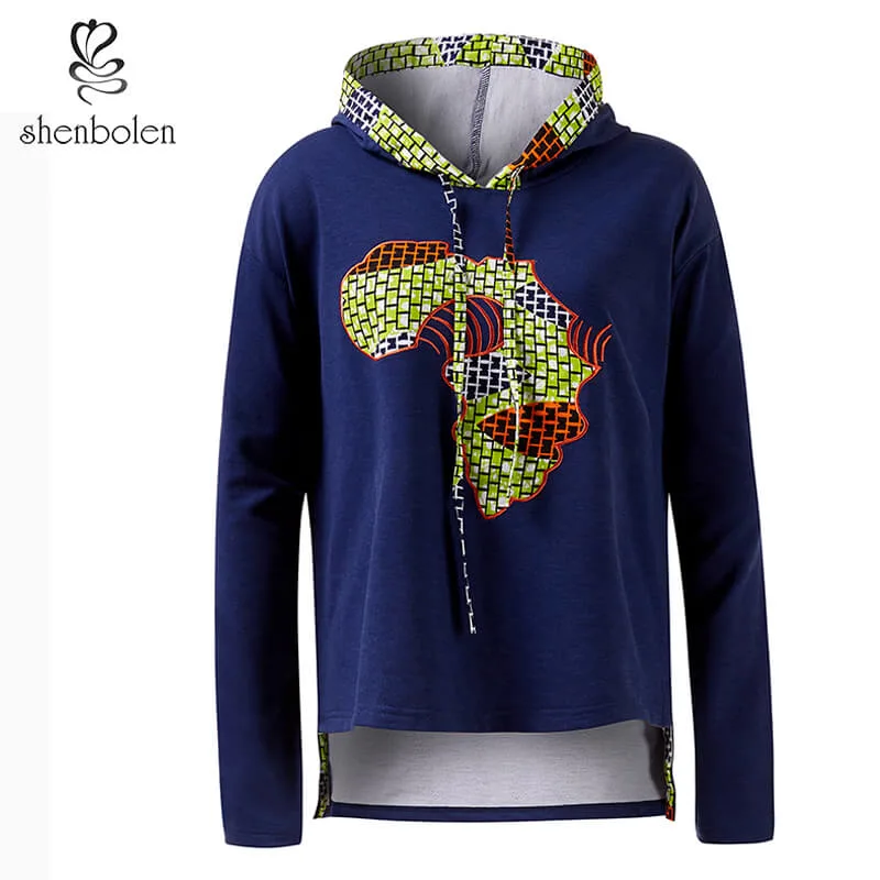 African Wax Top Women Clothing African Print Top Long Sleeves with Hat
