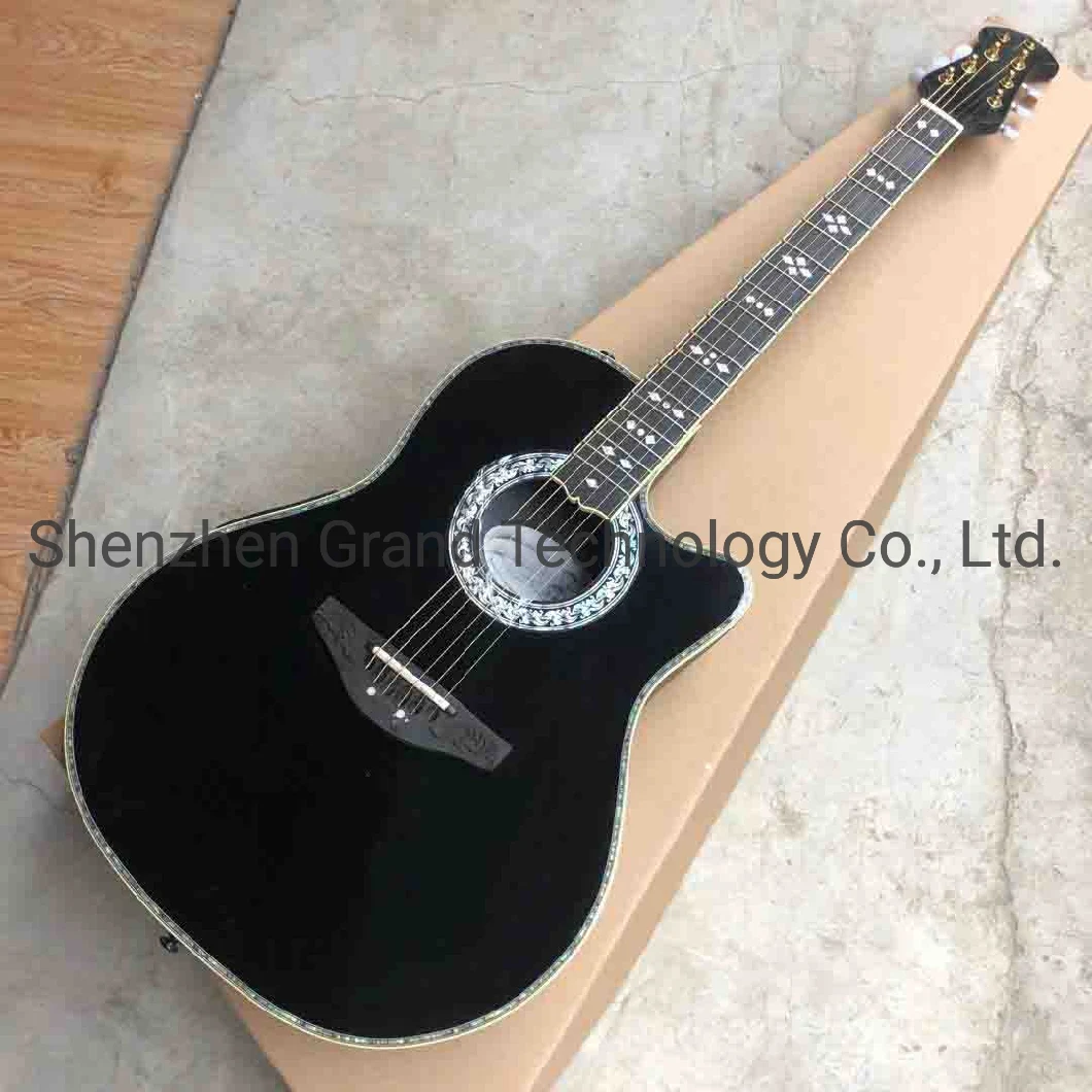 Custom Ovat 12 Strings Solid Acoustic Guitar Carbon Fiber Tortoise Shell Electric EQ Guitar Real Abalone Inlays