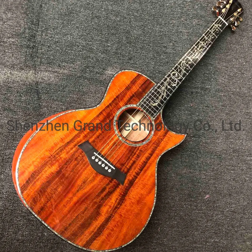 Custom Real Abalone Inlays Solid Koa Wood Top Acoustic Guitar