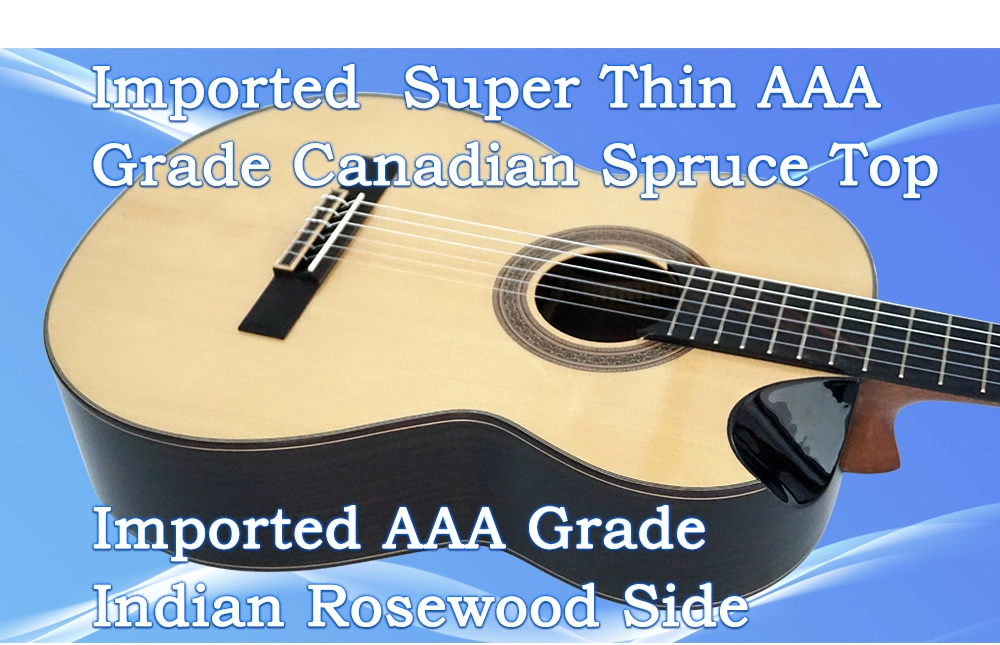 Hot Sale Solid Top Classical Guitar with Bowl Cutway