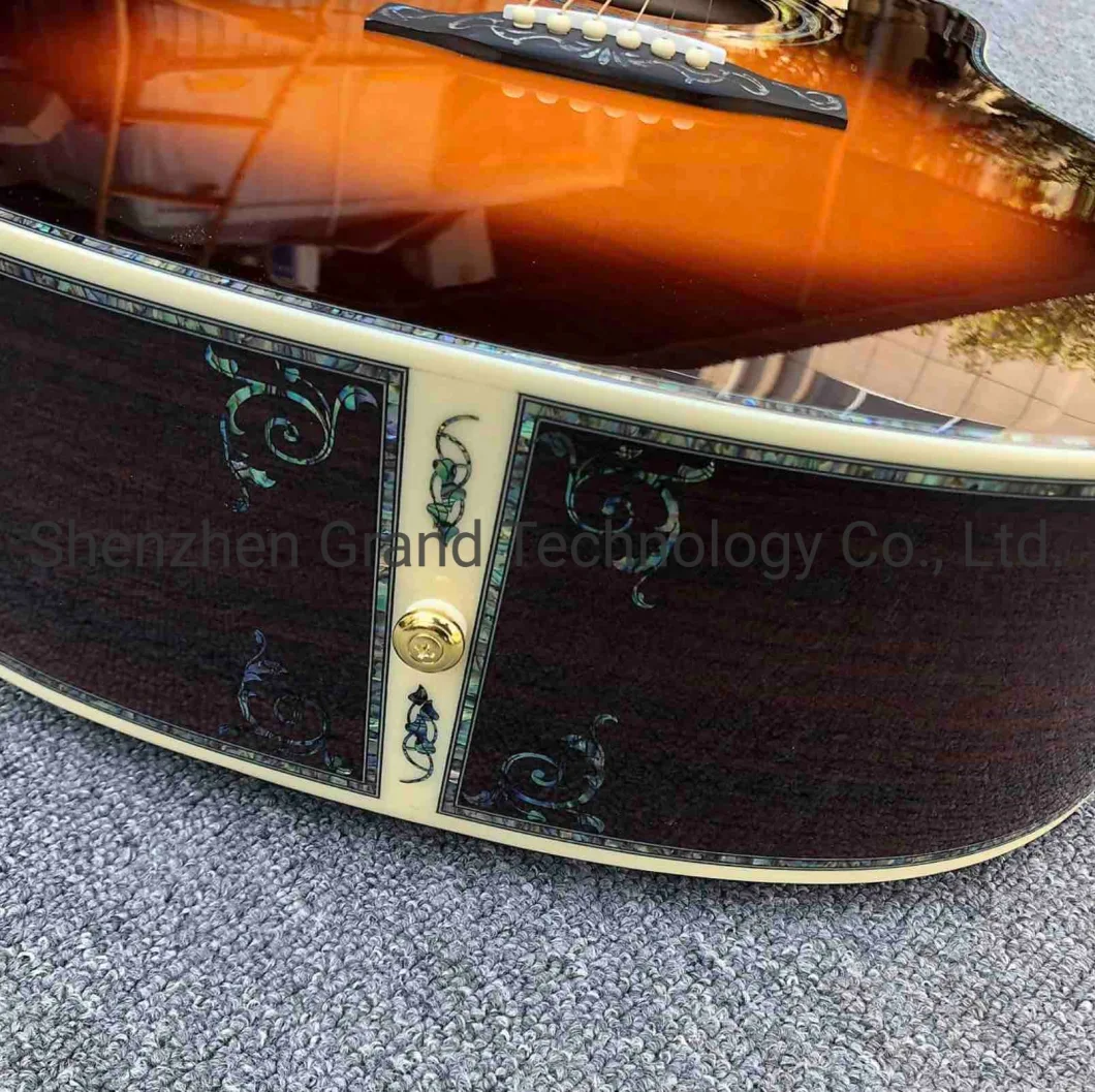 Real Abalone Inlays Sunburst Solid Spruce Top 41 Inch D45s Style Acoustic Guitar with Ebony Fingerboard
