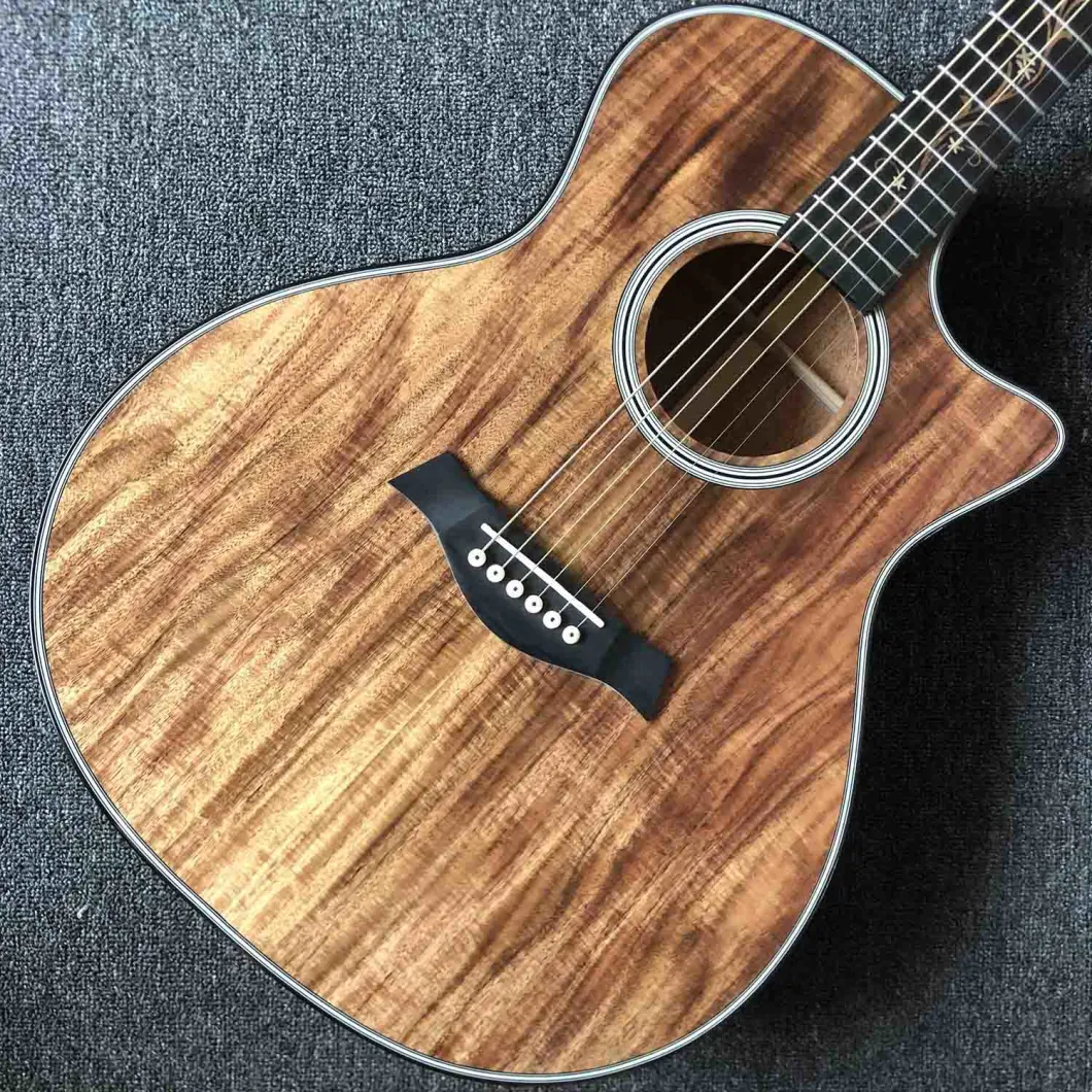 41 Inch Ebony Fingerboard Abalone Tree Life Cutaway All Koa Wood Acoustic Guitar