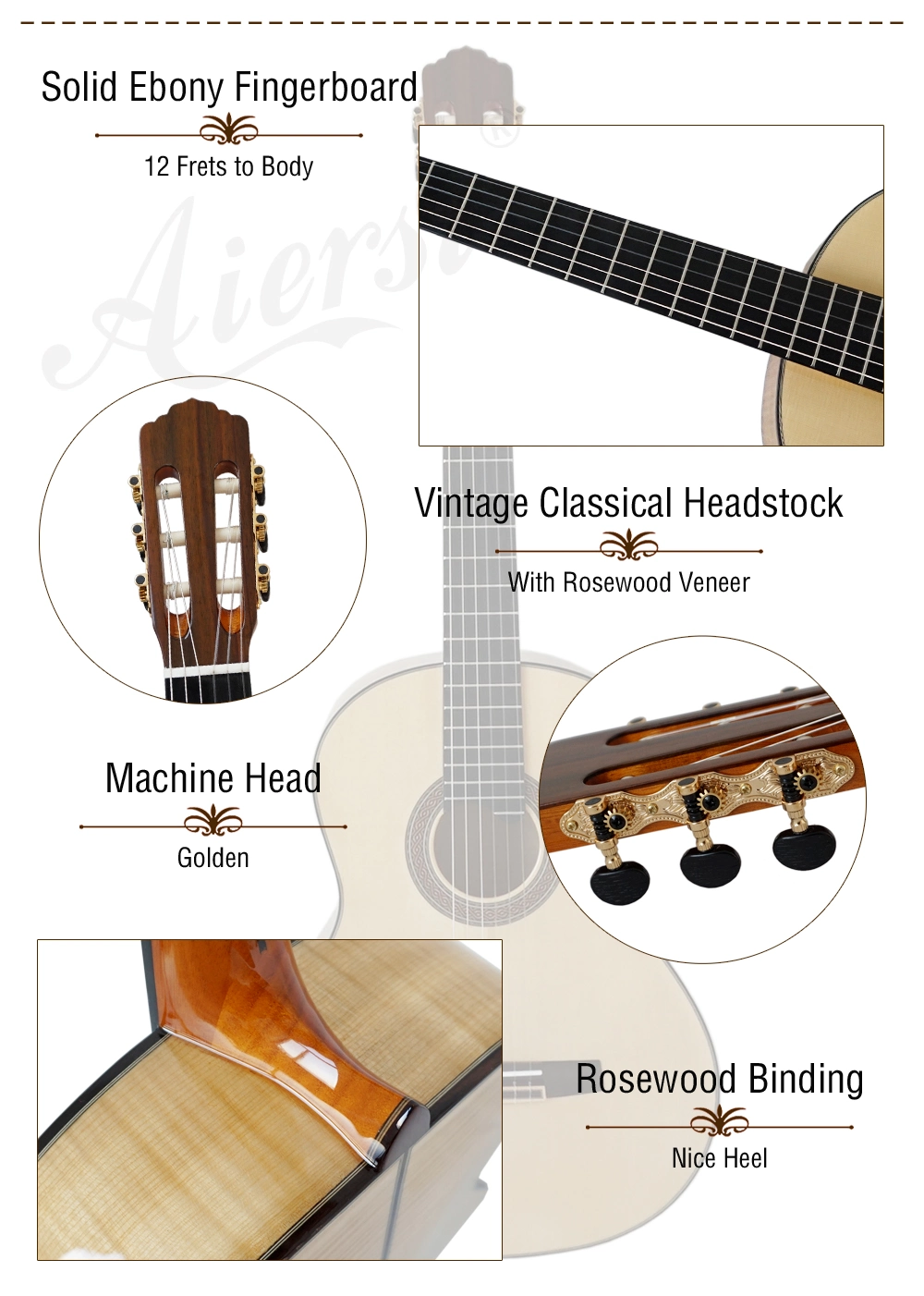 Aiersi Brand Figured Maple Body Smallman Classical Guitar