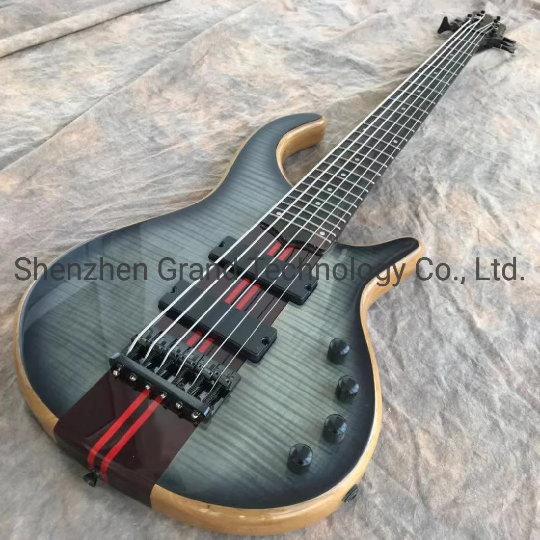 Custom Grand Ash Body Neck Through Body Black Tuners 6 Strings 9V Battery Electric Bass Guitar in Stock
