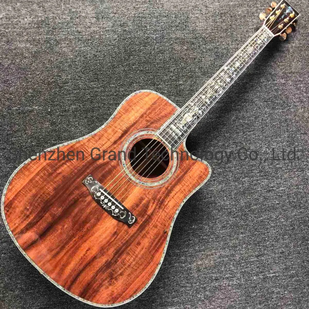 Solid Koa Wood 45 D 41 Real Abalone Cutaway Acoustic Electric Guitar with Ebony Fingerboard