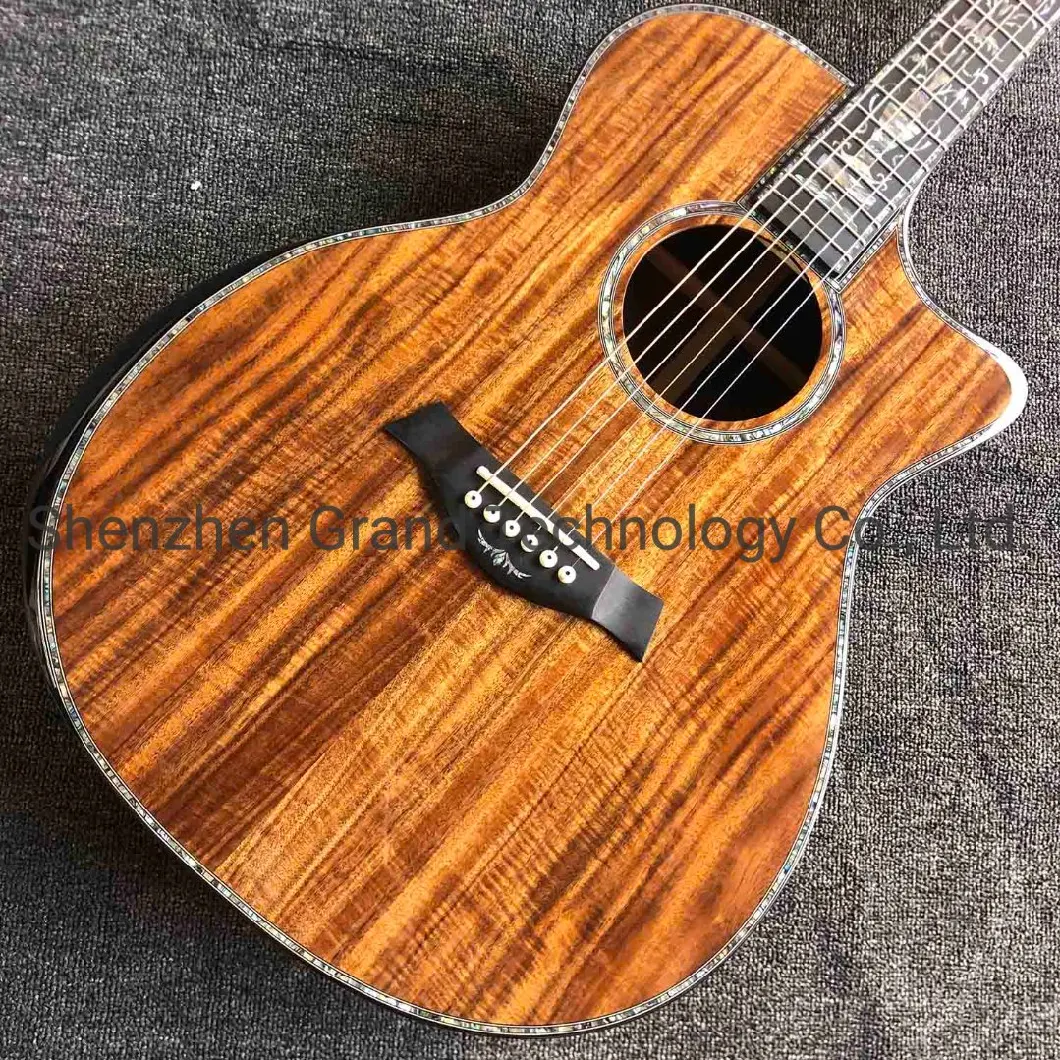 Custom All Solid Koa Wood Real Abalone Binding Ebony Fingerboard Acoustic Guitar Solid Rosewood Back Side Cutaway Koa Guitar