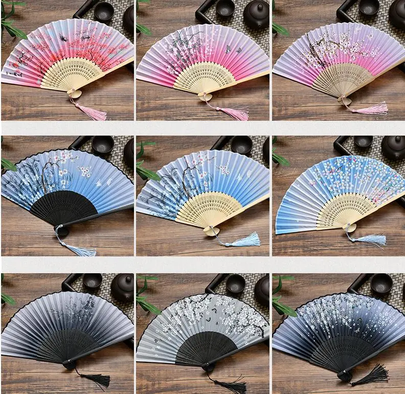 Folding Fan Chinese Traditional Hand Held Fan Summer Gift Girl