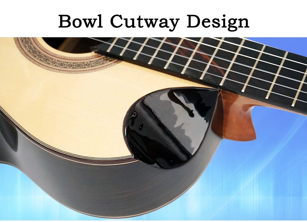 Hot Sale Solid Top Classical Guitar with Bowl Cutway