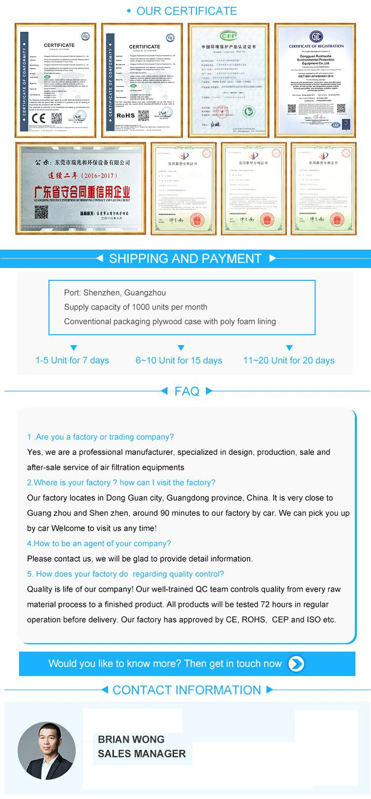 Dr Aire Over 95% Smoke Remove Air Purification Equipment Double Pass