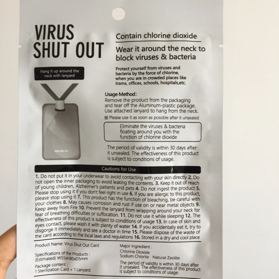 Essential Portable Anti-Virus Instant Sterilization Label Chlorine Dioxide Sterilization Card with Factory Price
