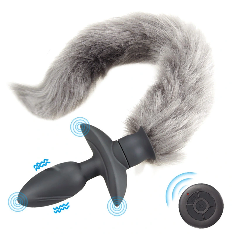Exotic Accessories of Fox Tail with Remote Control Silicone Anal Plug Vibrator