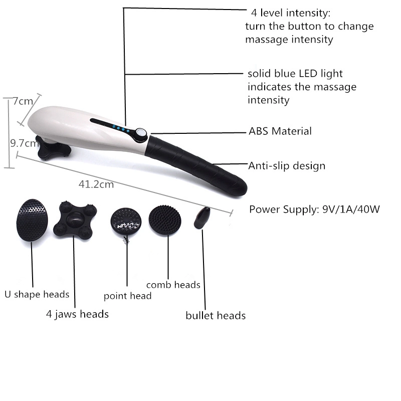 New Design 5 Interchangeable Nodes Cordless Body Vibration Massager Machine, Electric Full Body Back Massager Handheld