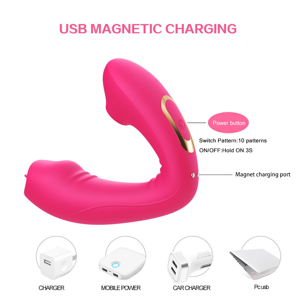 10 Patterns Silicone Tongue Vibrator with Clitoral Suction &G-Spot Stimulating Sex Toy for Women
