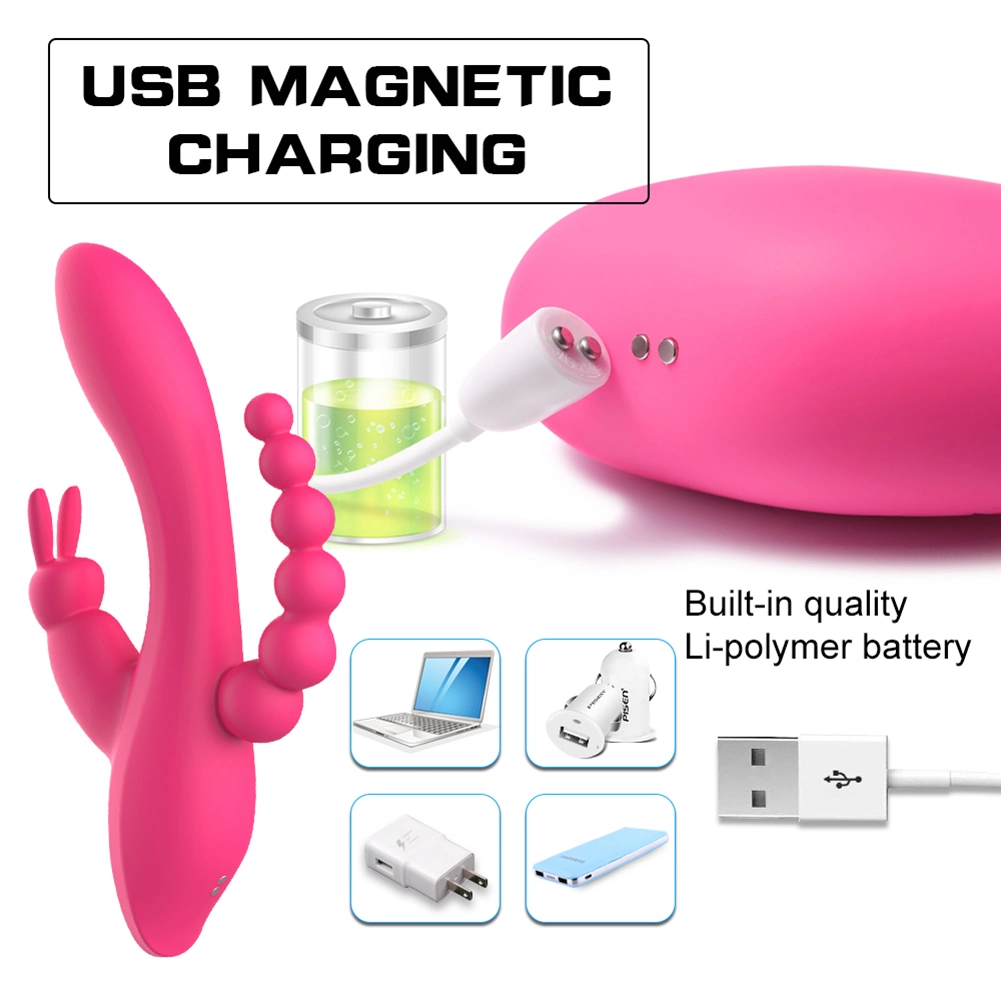 Waterrpoof USB Magnetic Rechargeable Anal Clit Vibrator 3 in 1 Dildo Rabbit Vibrator 