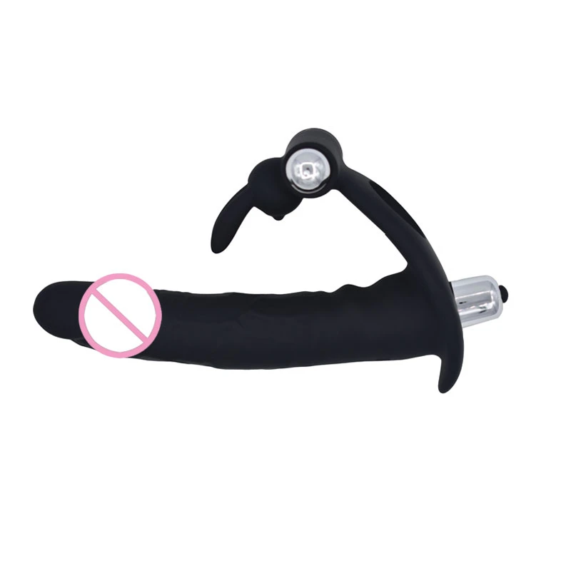 Rabbit Cock Ring Double Penis Ring Anal Massager Dildo Plug Couples Sex Toys