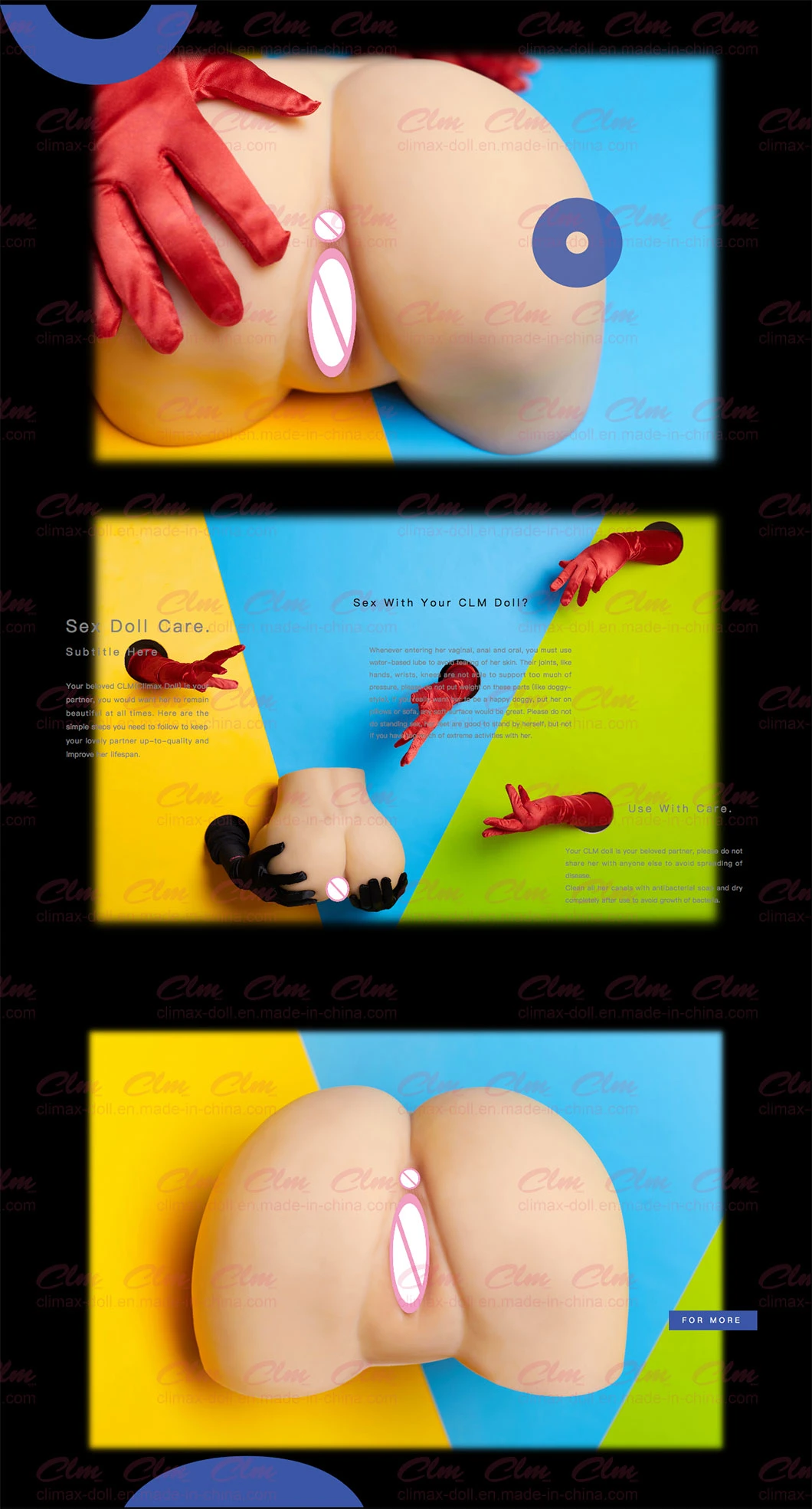 Clm (Climax Doll) Silicone Male Sex Toy Big Ass with Pusssy and Anal Masturbator