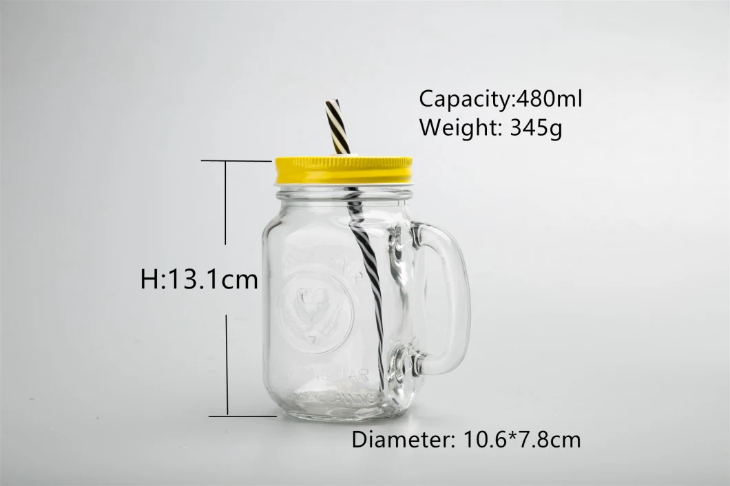 Round Transparent Glass Embossed Cock Mason Drinking Glass Jar