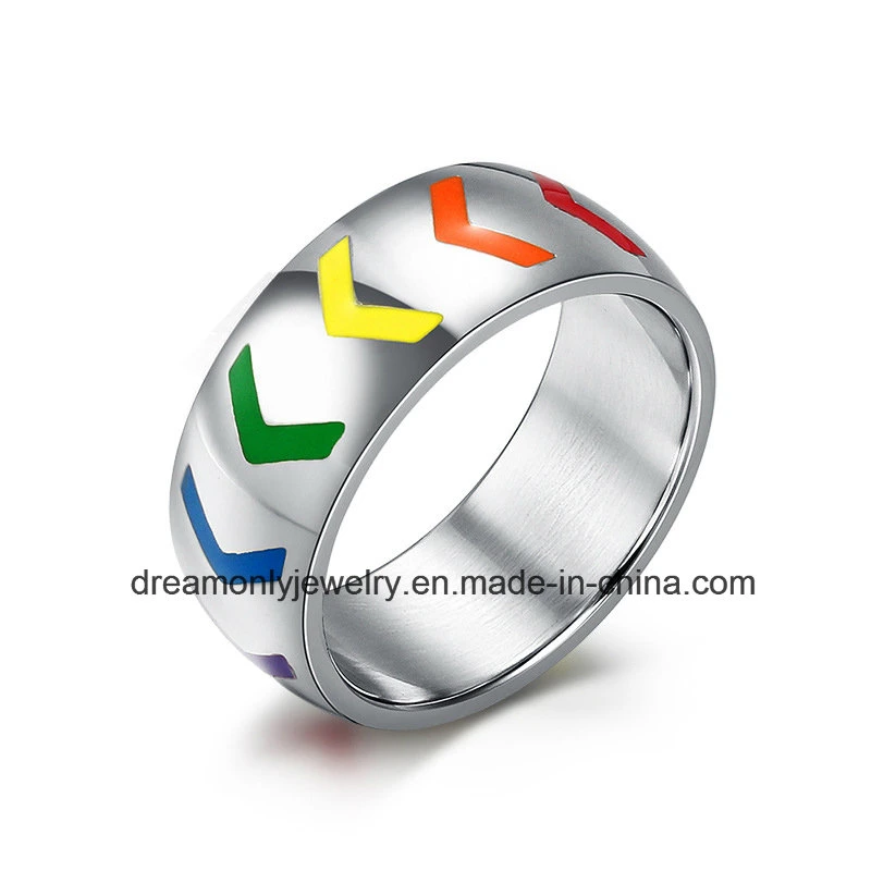 The European and American Style Direction Arrow Rainbow Men Gay Ring Stainless Steel Gay Men Ring