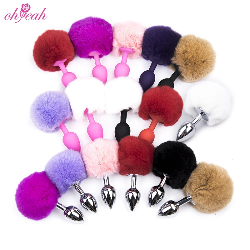 Wholesale Fluffy Ball Rabbit Tail Ass Silicone Adult Butt Sex Toys Anal Plug