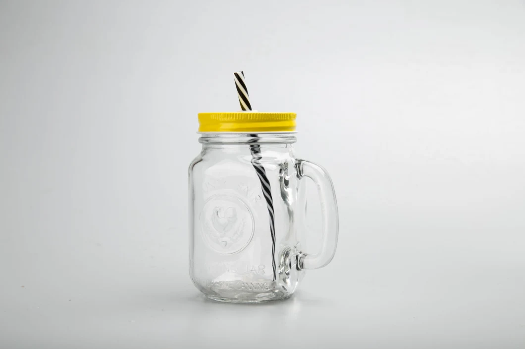 Round Transparent Glass Embossed Cock Mason Drinking Glass Jar