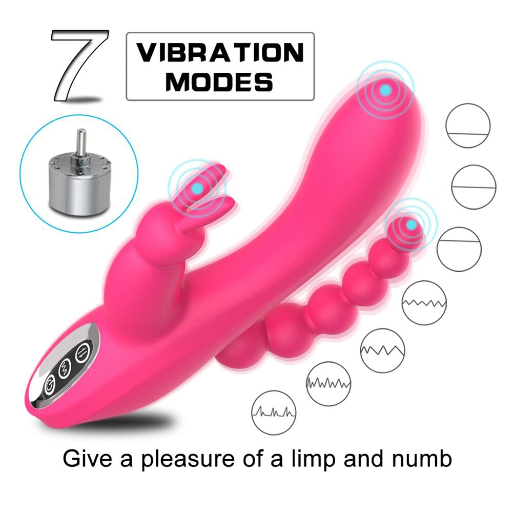 10 Vibration Patterns Rabbit Vibrator Waterproof Triple Anal Vigina G Spot Dildo Vibrating