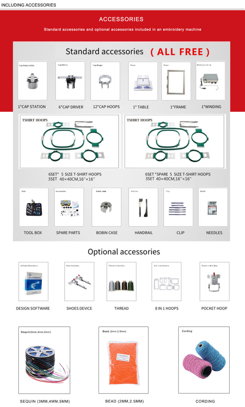 Bai Automatic 6 Heads Multifunctional Computerized Embroidery Machine with Cheap Price