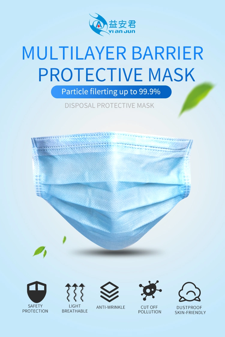 Single Use Comfort Soft Protective Earloop Disposable 3 Ply Face Mask Face Shield