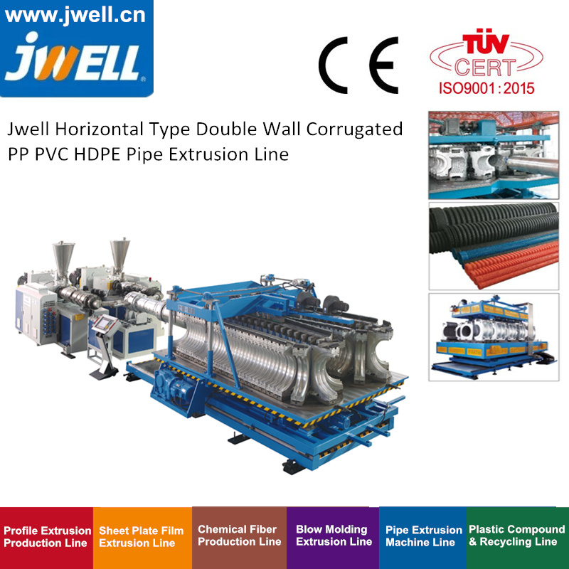 China Jwell Patented Single Screw Conical Twin Screw Extruder Horizontal Type Double Wall Corrugated PP PVC HDPE Pipe Extrusion Line Factory Price