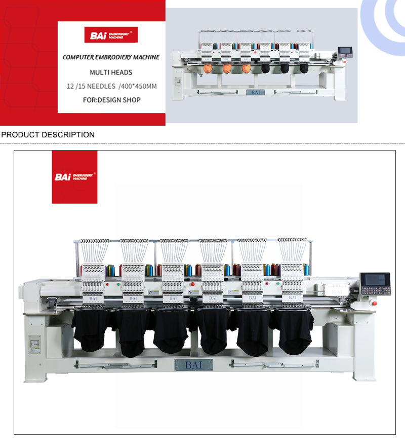 Bai Automatic 6 Heads Multifunctional Computerized Embroidery Machine with Cheap Price