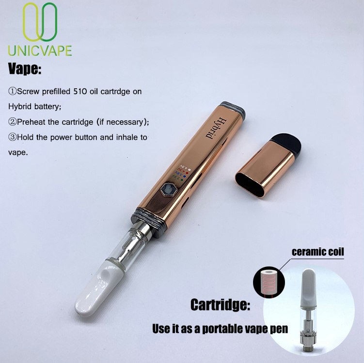 Top Selling Vape Pen Preheat Adjustable Voltage 650mAh Cbd 510 Thread