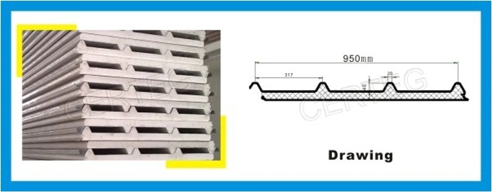 50mm Heat Insulation Board Corrugated PU Sandwich Roofing Board/Panel
