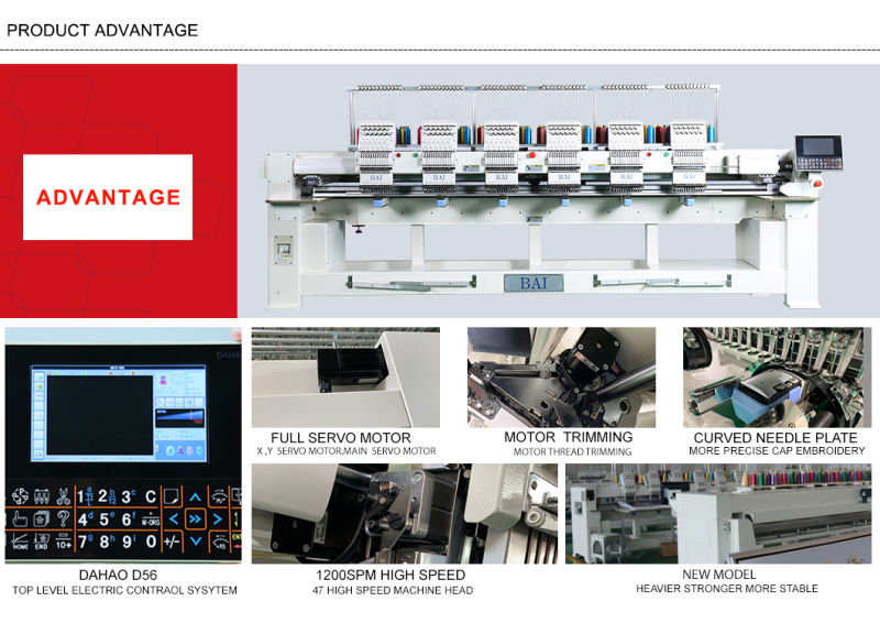 Bai Automatic 6 Heads Multifunctional Computerized Embroidery Machine with Cheap Price