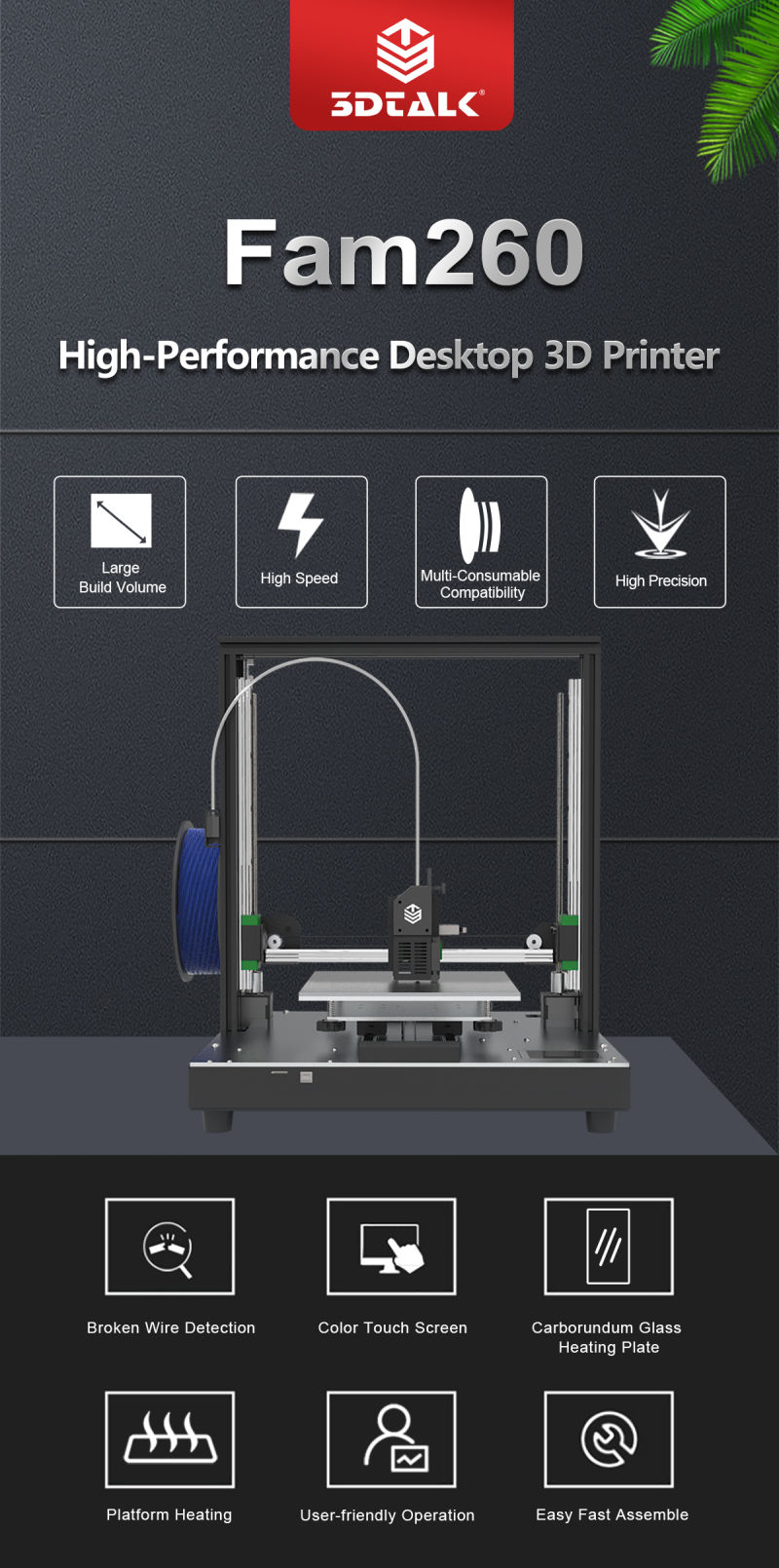 3DTALK FAM260 3D Printer DIY model printer 3D printer filament PLA