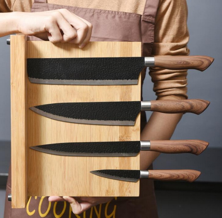 Kitchen Multifunctional Storage Double-Sided Strong Magnetic Bamboo Knife Block