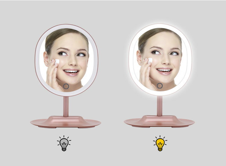 Household Double Sided Face Shape Desktop LED Beauty Makeup Mirror