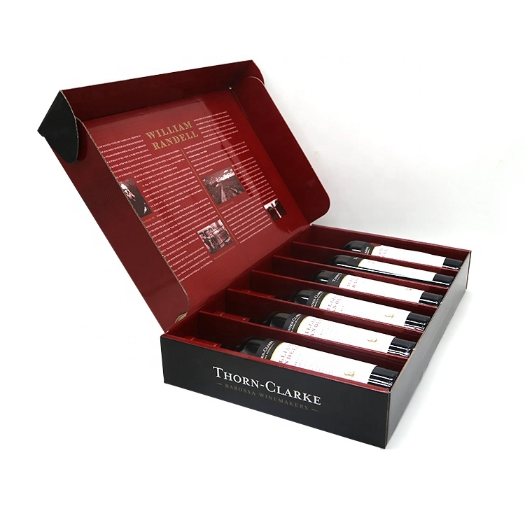 Wholesale Luxury Wine Bottle Packing Custom Glossy Black Corrugated Board Box with Insert Packaging