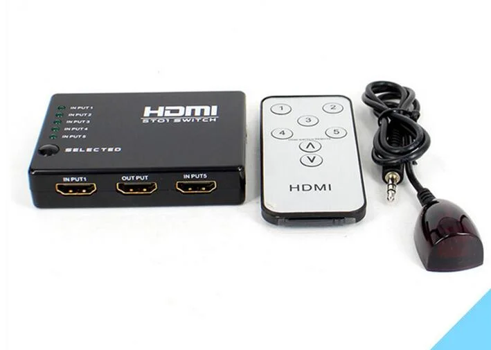High Performance 1080P HDMI Switch 5 in 1 out HDMI Switcher with IR Remote Control