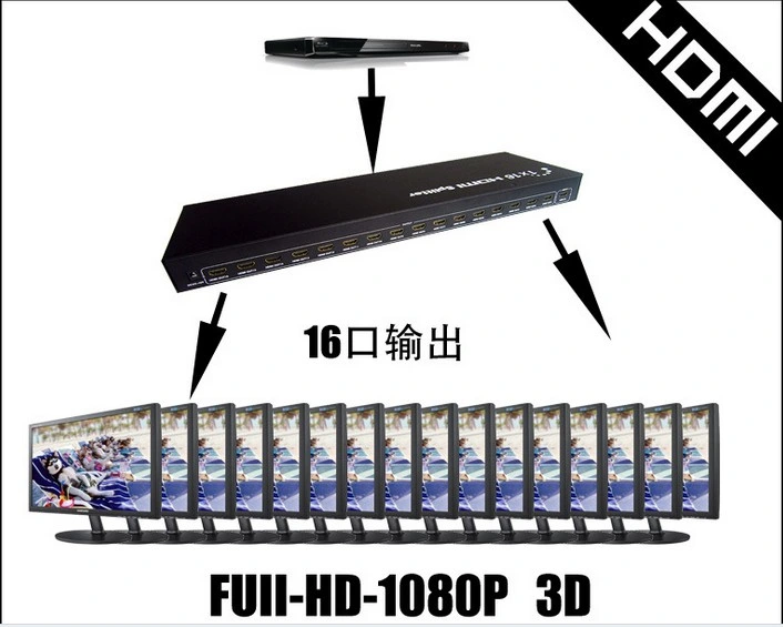 Full-HD 1080P HDMI 1X16 Splitter Mediamarket with 16port Splitter Extender Switcher