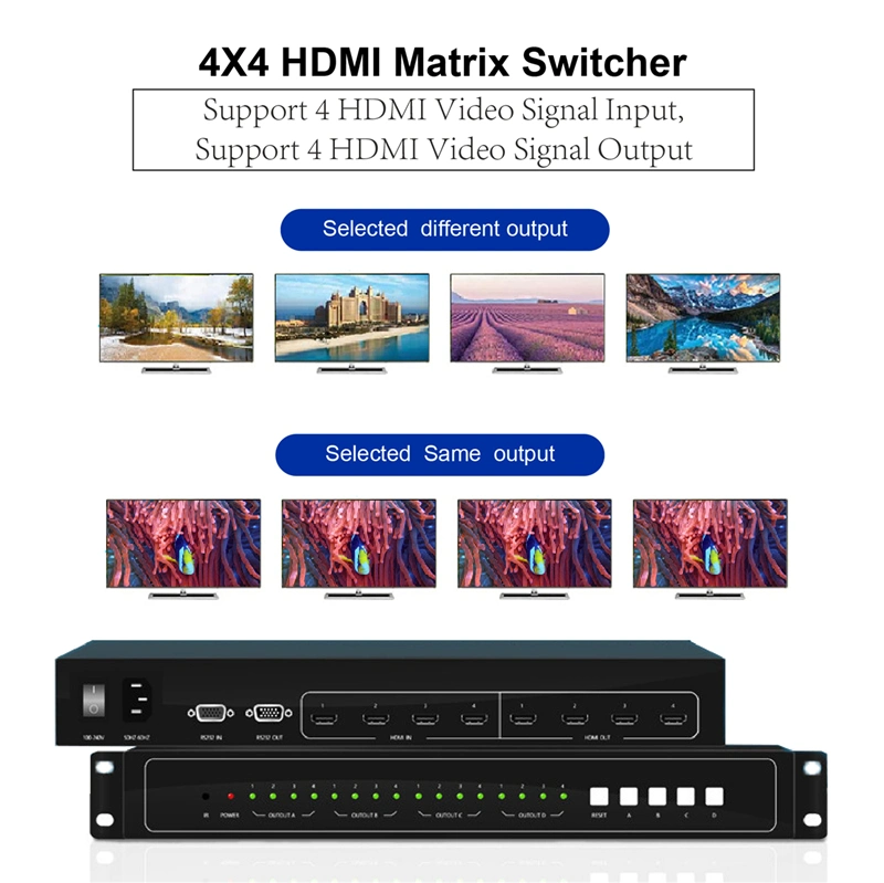 Ultra HD HDMI 4X4 Matrix Switcher 4 Ports Inputs and 4 Port Outputs IR Remote Control Supports CCTV Matrix Switcher for Video Wall Screen