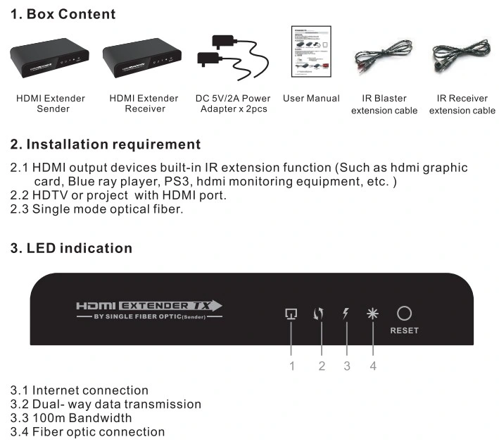 20km by Optical Fiber HDMI Extender with IR